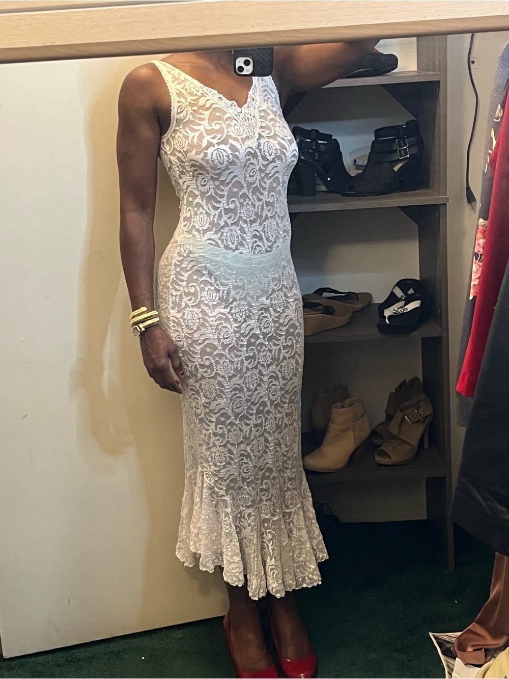 Frederick's of Hollywood White Lace High-Low Slip Dress